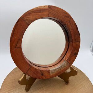 Minimalist Round Mirror, Wooden Vanity Mirror, Rustic Circle Mirror Bedroom Entr